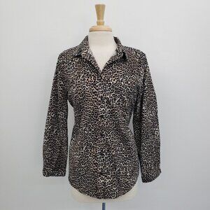 Chico's Womens Long Sleeve Button Up Leopard Print Corduroy Shirt Top Size 2 (L)